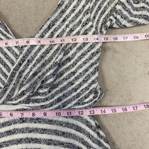 Free People Gray Ivory Striped Faux Wrap V Neck V Back Maverick Dress Small - Picture 7 of 14